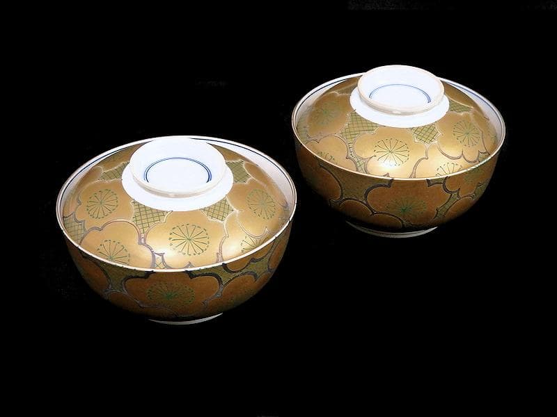 京焼　伊万里　金襴手　梅の図　大振蓋茶碗　蓋向付　２客　D431A-BWz