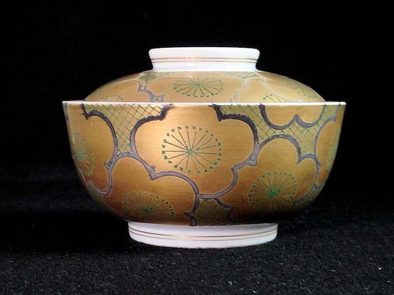 京焼　伊万里　金襴手　梅の図　大振蓋茶碗　蓋向付　２客　D431A-BWz