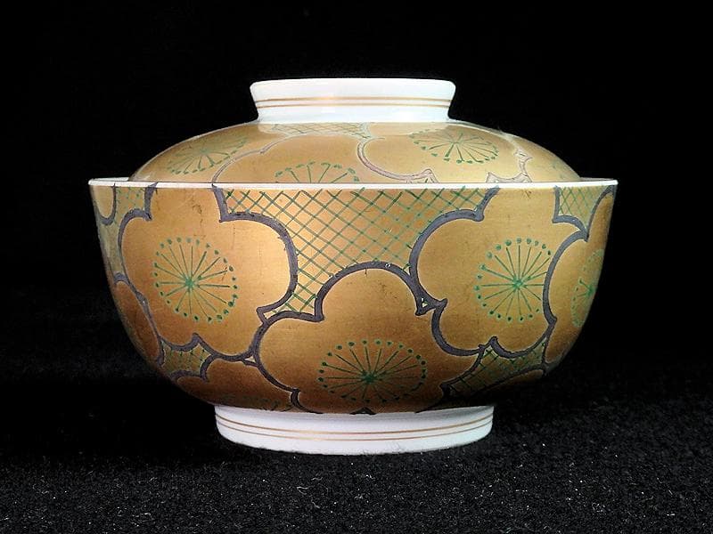 京焼　伊万里　金襴手　梅の図　大振蓋茶碗　蓋向付　２客　D431A-BWz