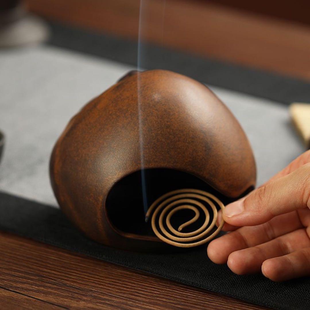 陶器製 お香立て 顔型 茶色