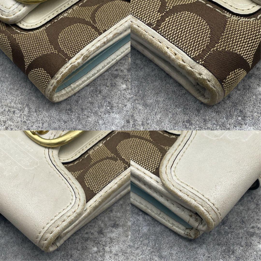 COACH コーチ　折り財布　キャンバス　シグネチャー　ホワイト　レザー