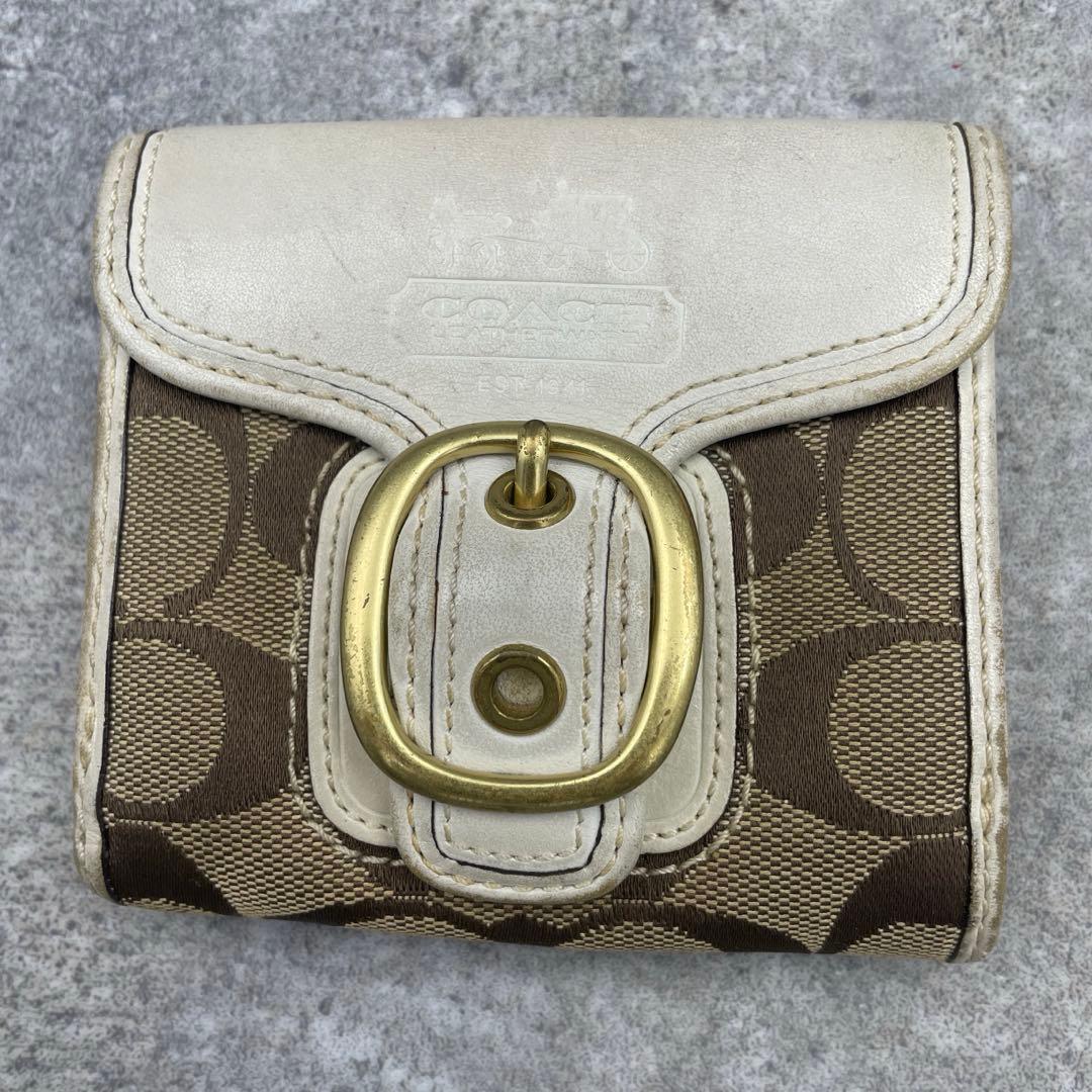 COACH コーチ　折り財布　キャンバス　シグネチャー　ホワイト　レザー