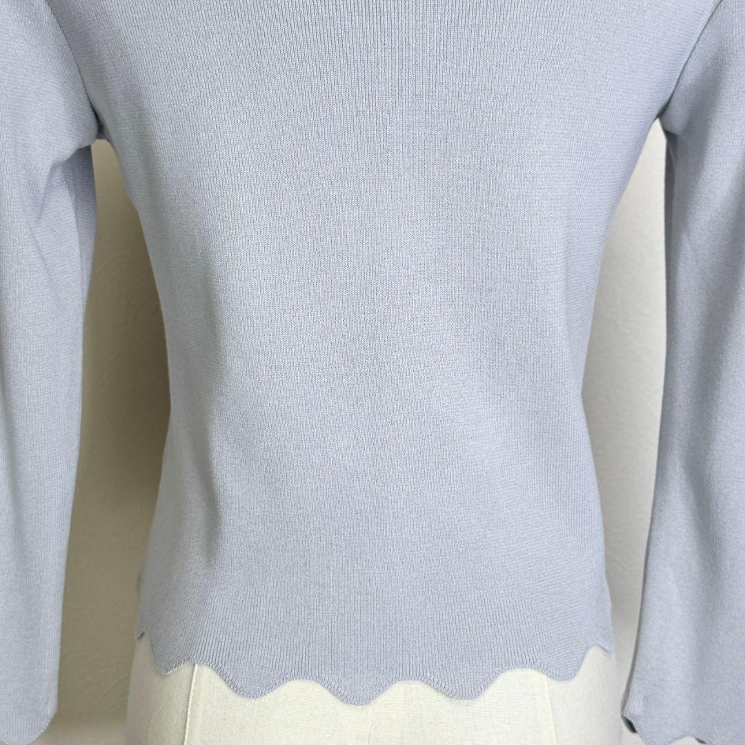 Rene basic パールボタン スカラップトリムカーディガン