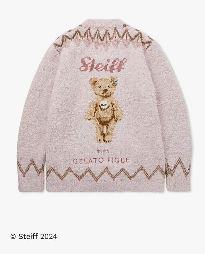 ジェラートピケ　Steiff シュタイフ　コラボ　カーディガン　ピンク　ベア
