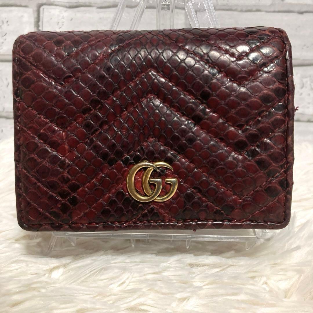 【極希少】 GUCCI 折り財布 コンパクト GGマーモント パイソン レッド