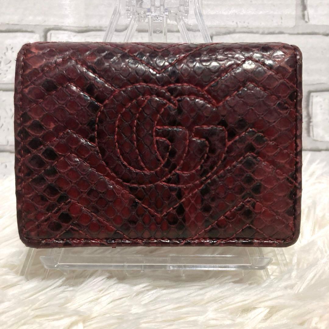 【極希少】 GUCCI 折り財布 コンパクト GGマーモント パイソン レッド