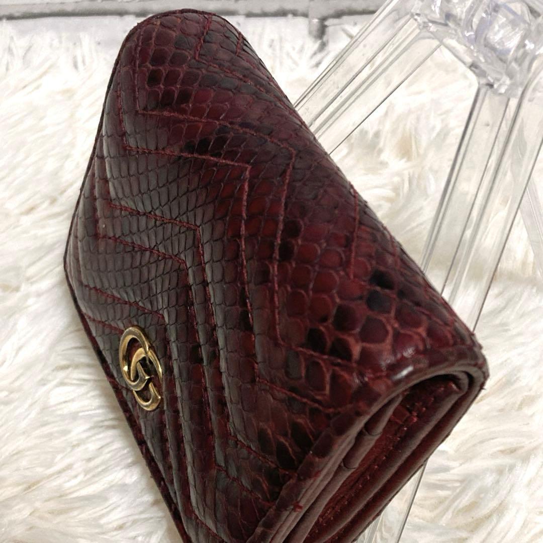 【極希少】 GUCCI 折り財布 コンパクト GGマーモント パイソン レッド
