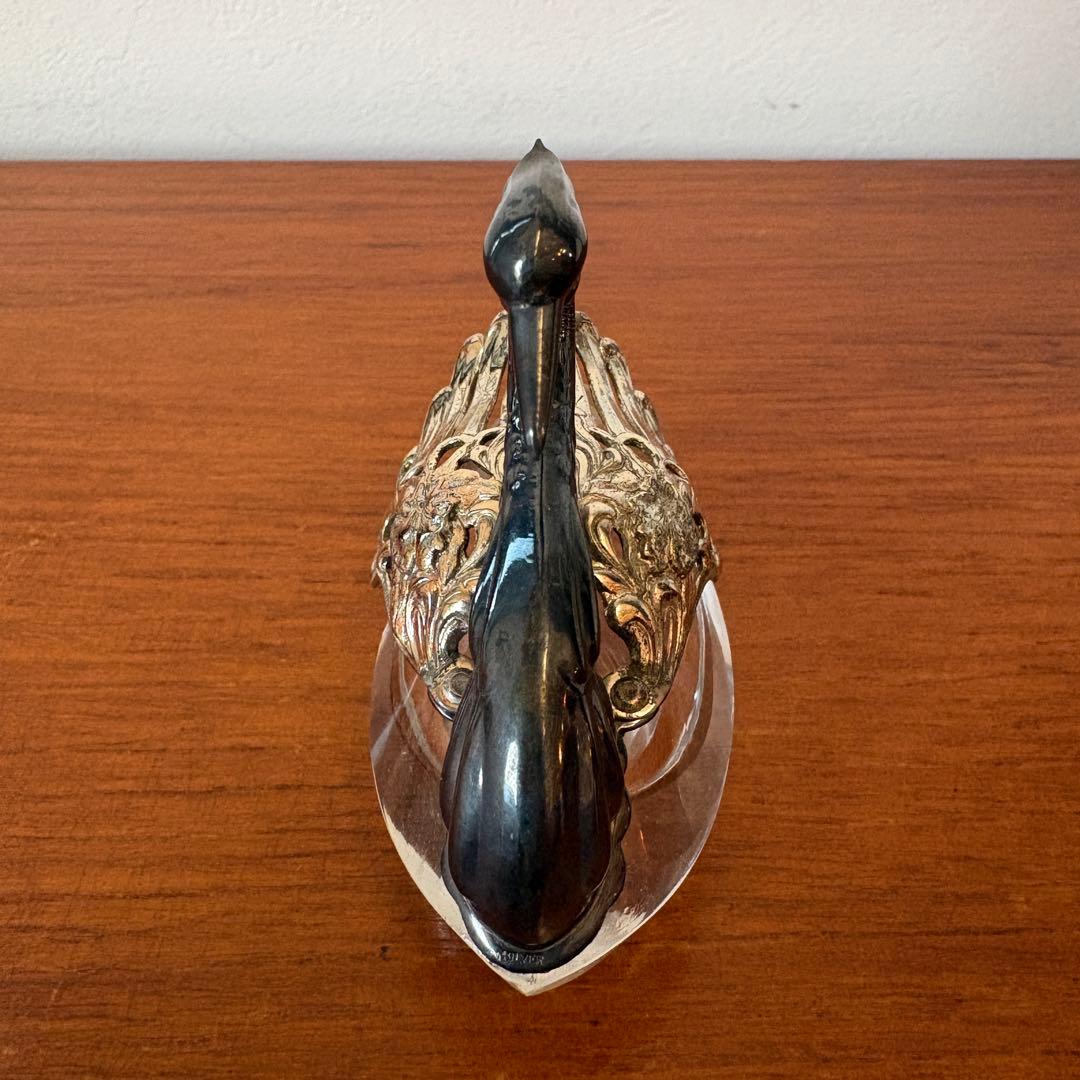 銀製 シルバー 白鳥 ガラス　SILVER 置物　小物入れ