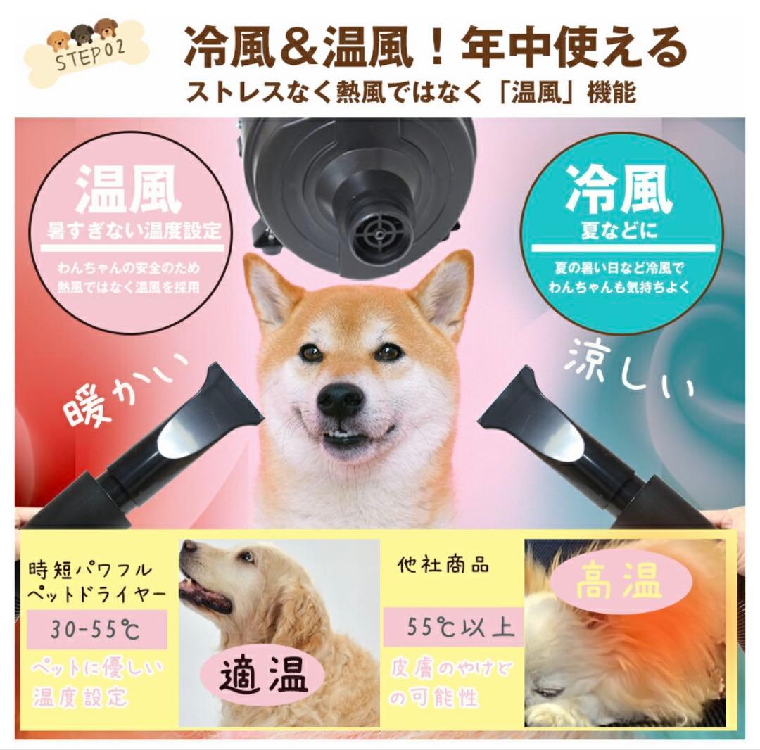 ペットドライヤー　大風量　30〜55度