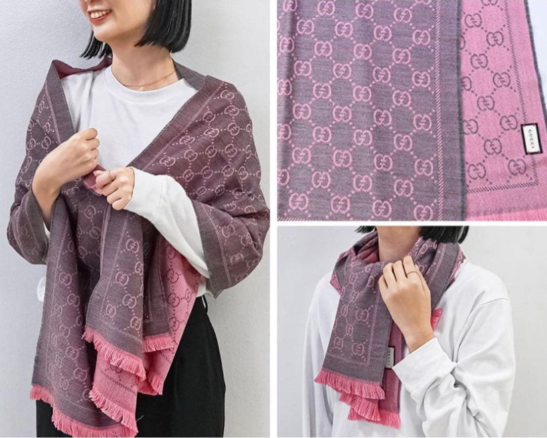 大判新品✨GUCCIマフラー❗️箱紙袋セット❗️グッチマフラー　レディース
