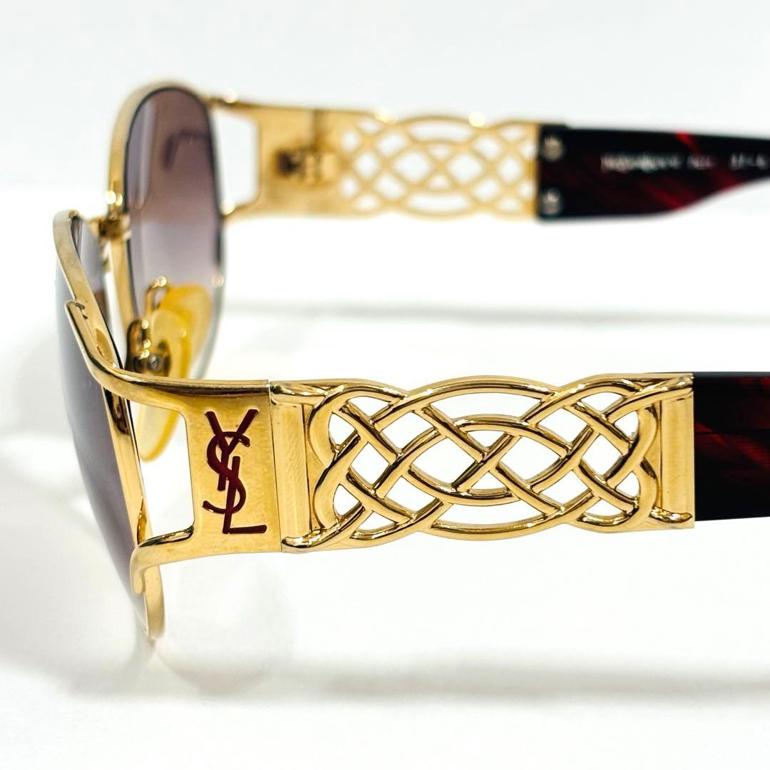 YSL パープルグラデーションサングラス 編み込み ロゴ 鼈甲 レッド ゴールド