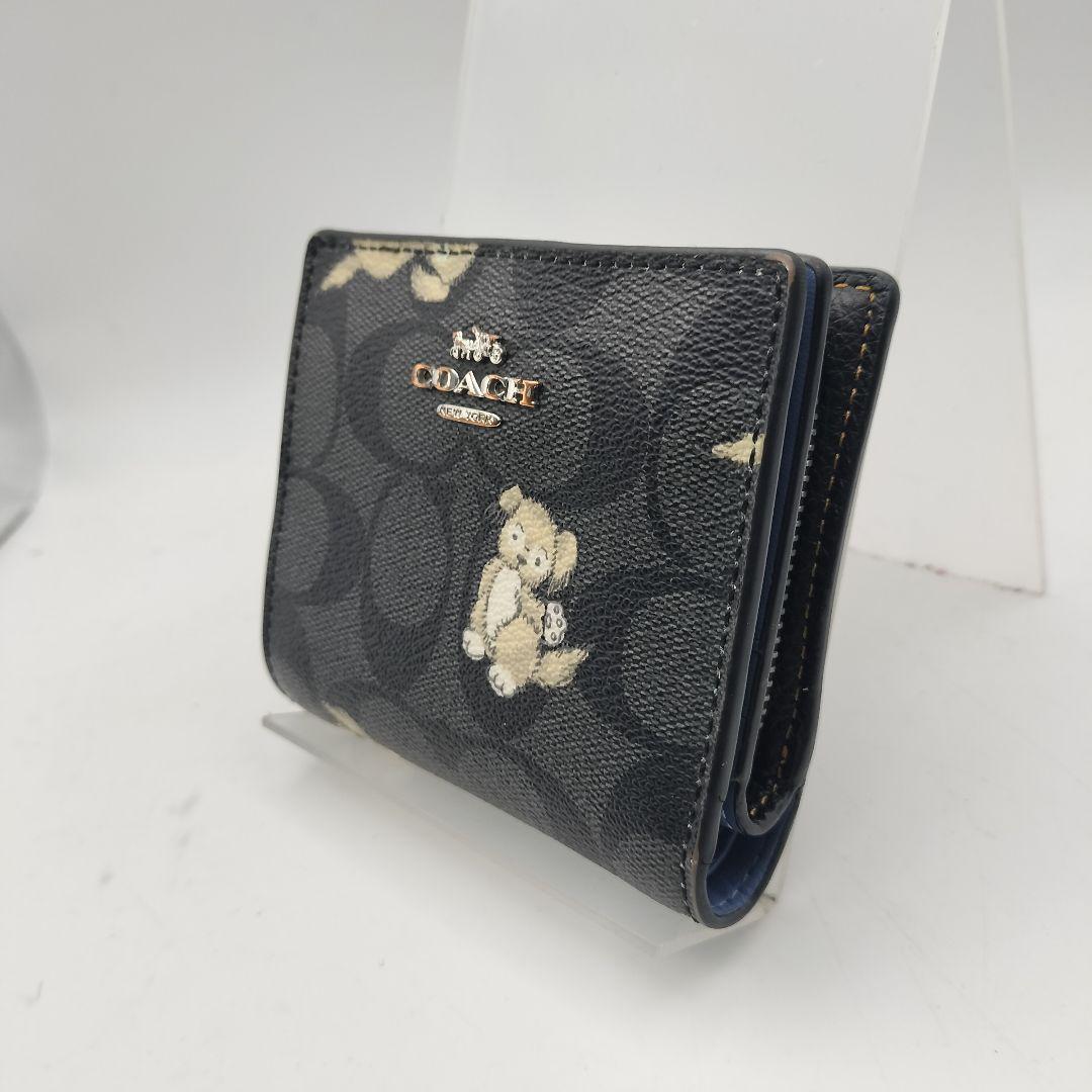 コーチ　折財布　財布　ハッピードッグ　シグネチャー　ブラック