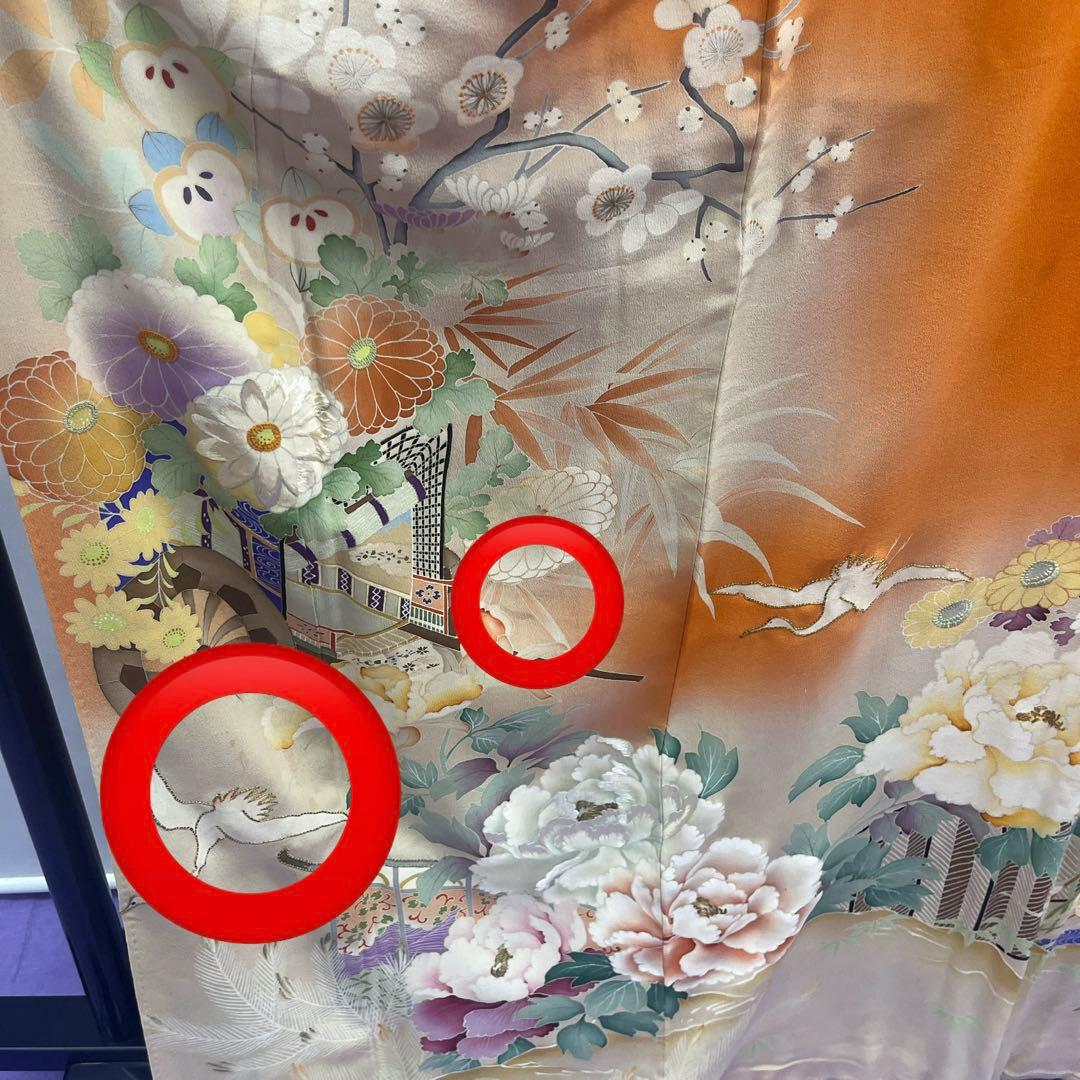 7401 アンティーク振袖　御所車　牡丹　橘　菊　梅　椿　藤