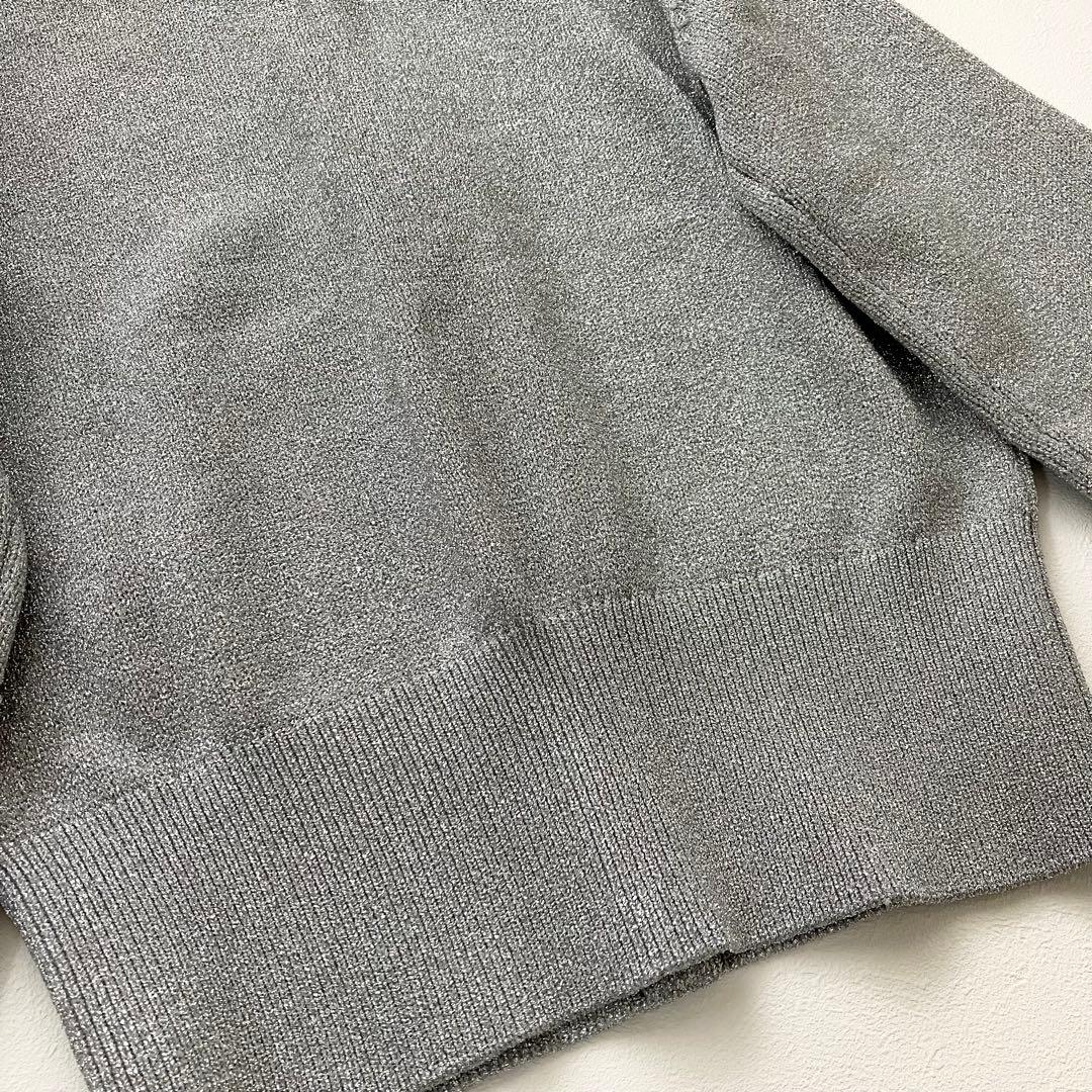 Whim Gazette ラメカーディガン　ニット　クルーネック　シルバー　F