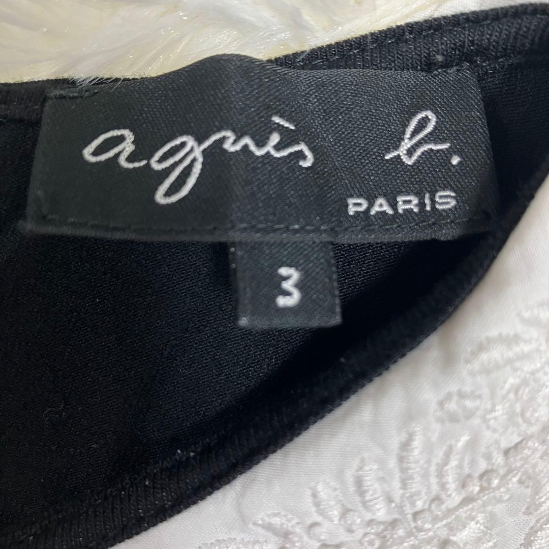 極美品✨ agnes b. レーヨンタイトワンピース 刺繍襟 ブラック 3 上品