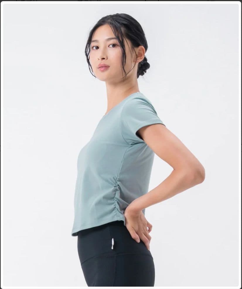 最終価格【SUKALA】サイドギャザーカップ付きTee　Lスモークグリーン　新品