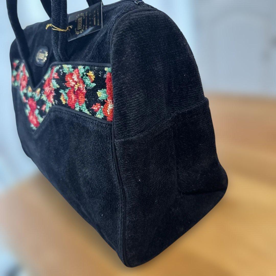 値下げ‼️新品　FEILER ボストンバッグ　花柄　黒　タオル地