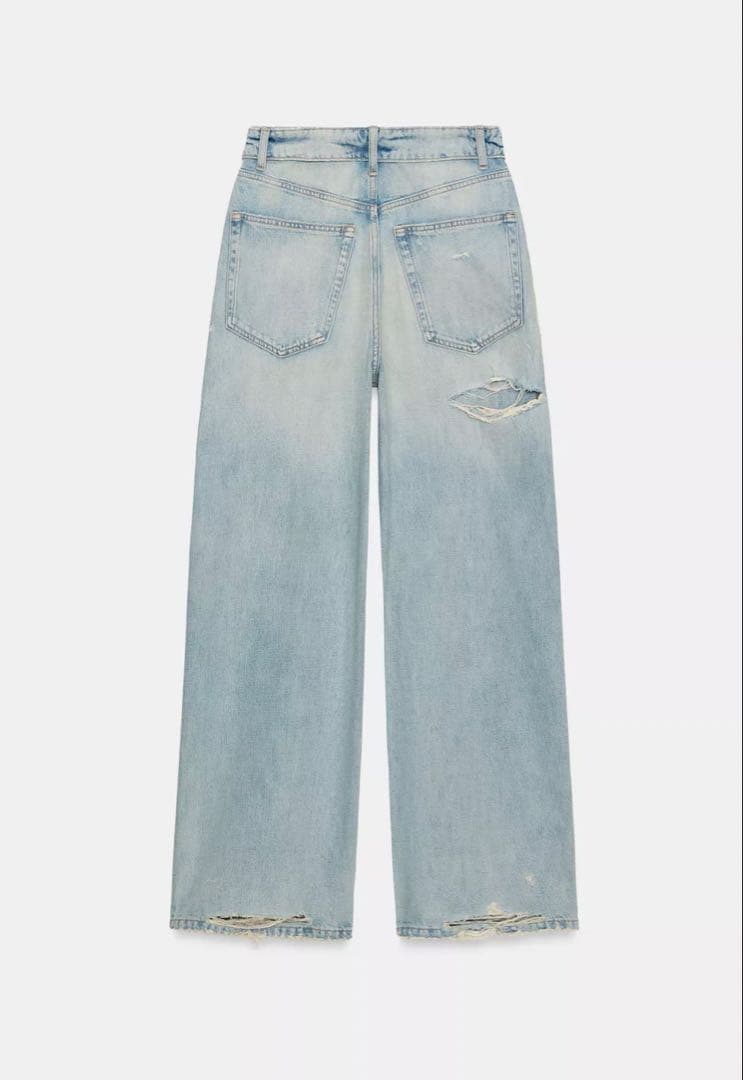 【完売品】ZARA ミッドライズ折り返しウエストデニムパンツ 7号　新品