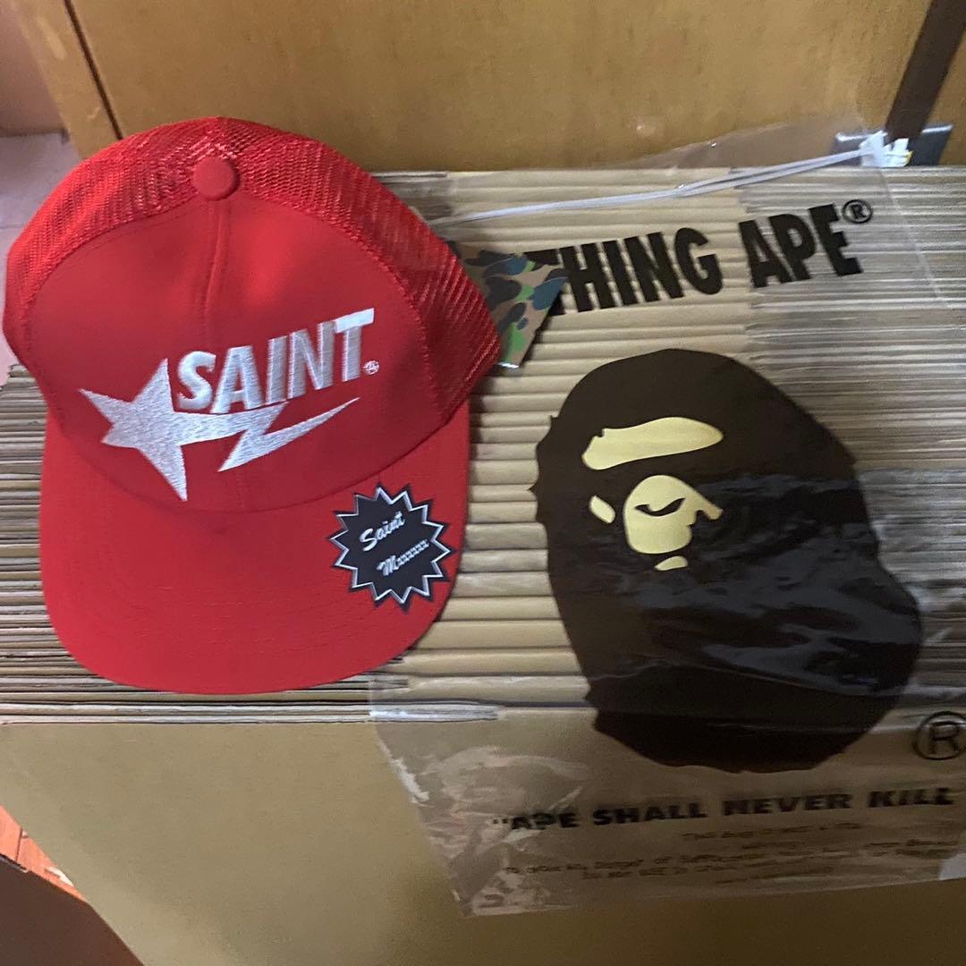 マ*ロ様 セントマイケル　BAPE_MESH CAP RED