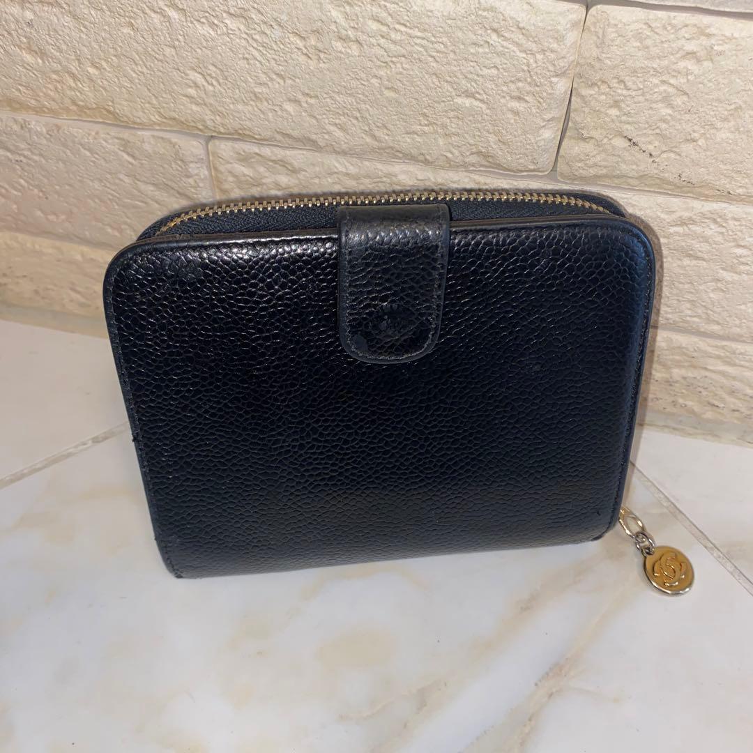 CHANEL シャネル キャビアスキン ココマーク 二つ折り財布 ブラック