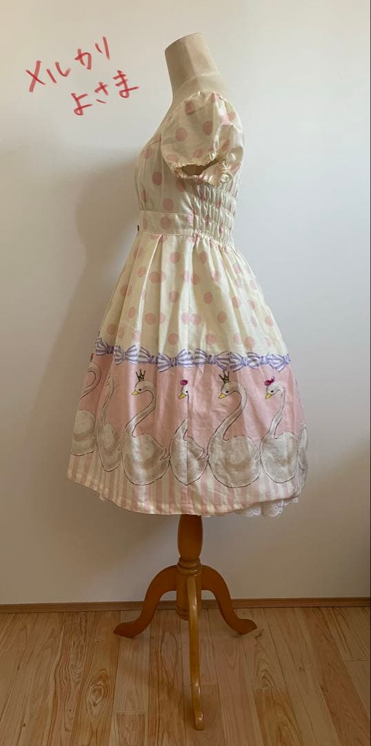日本製*EmilyTempleCute*スワンプリントワンピース*オフ白