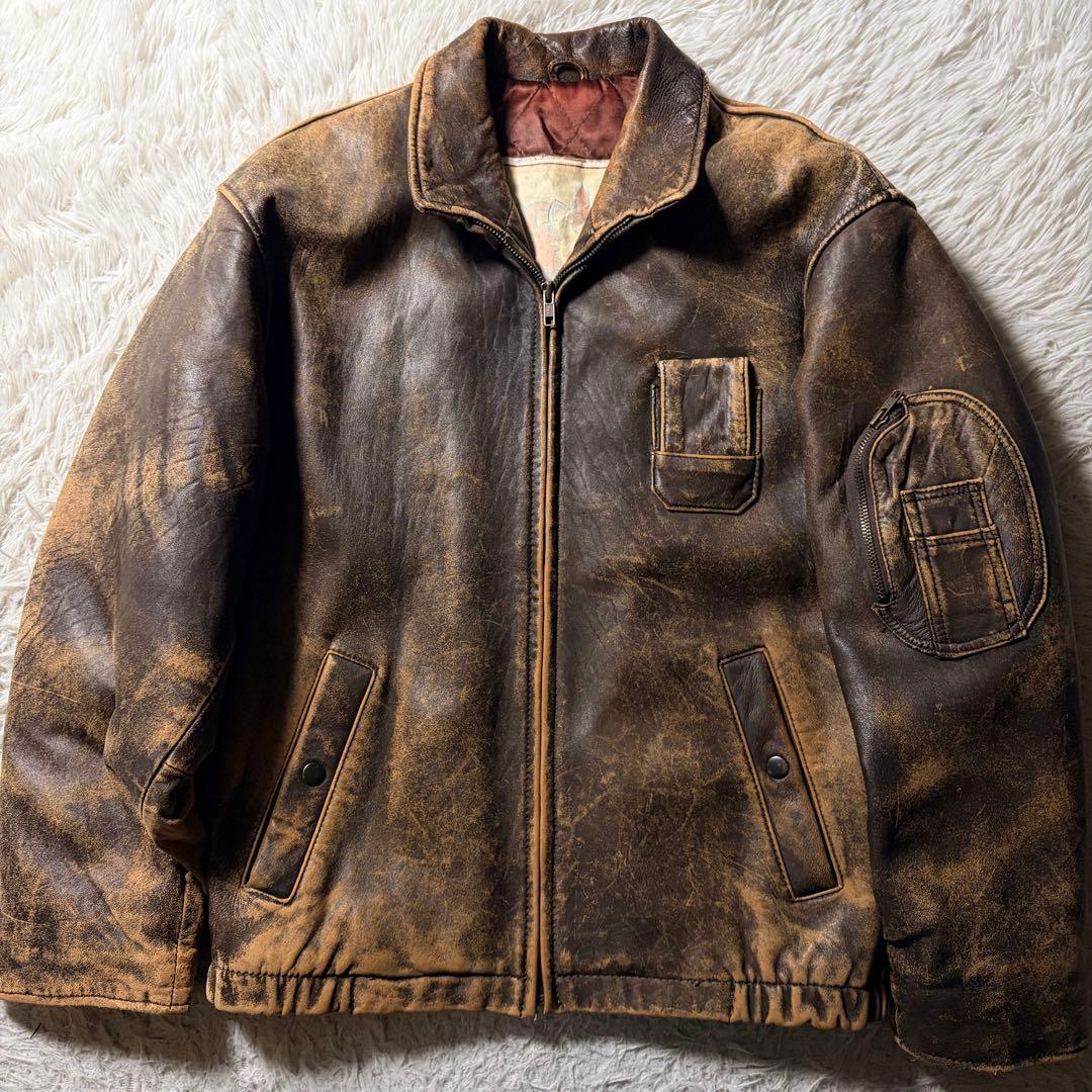 【雰囲気抜群】90s vintage フライトジャケット　羊革　ブラウン　L