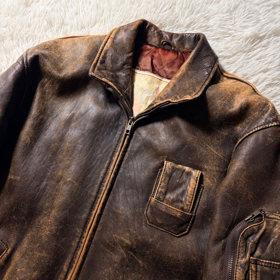 【雰囲気抜群】90s vintage フライトジャケット　羊革　ブラウン　L