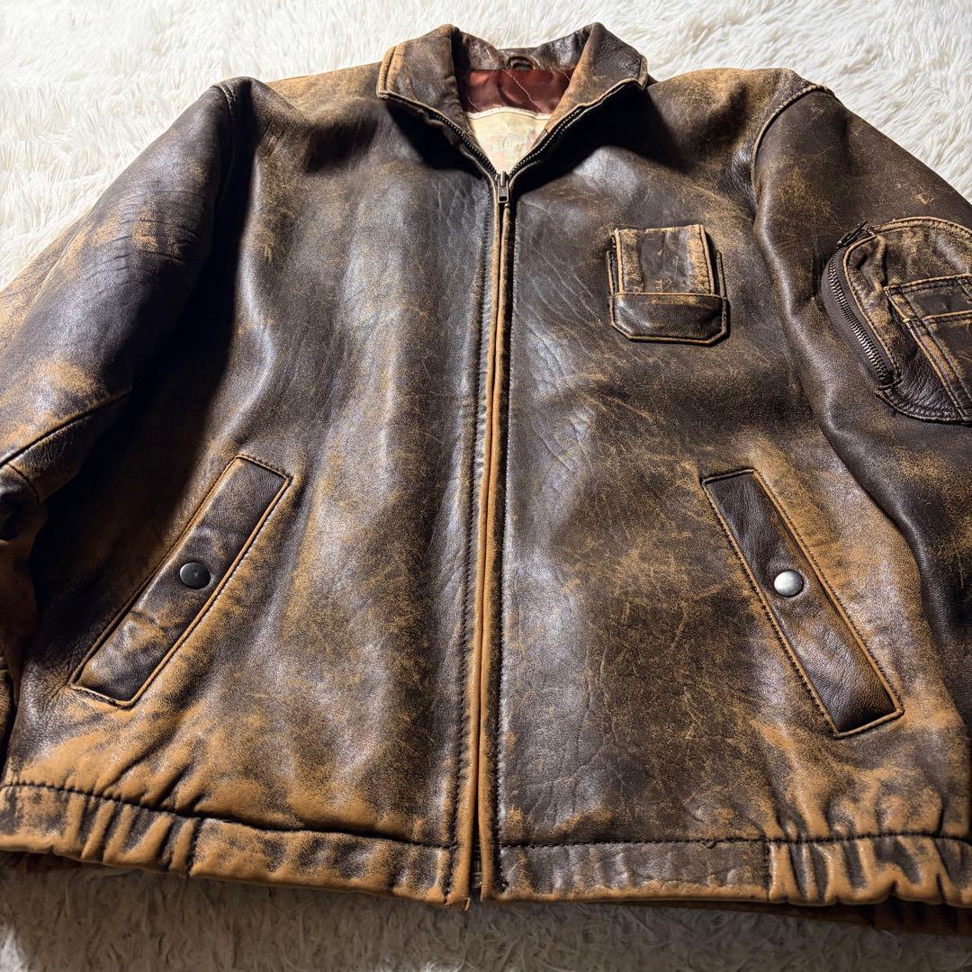 【雰囲気抜群】90s vintage フライトジャケット　羊革　ブラウン　L