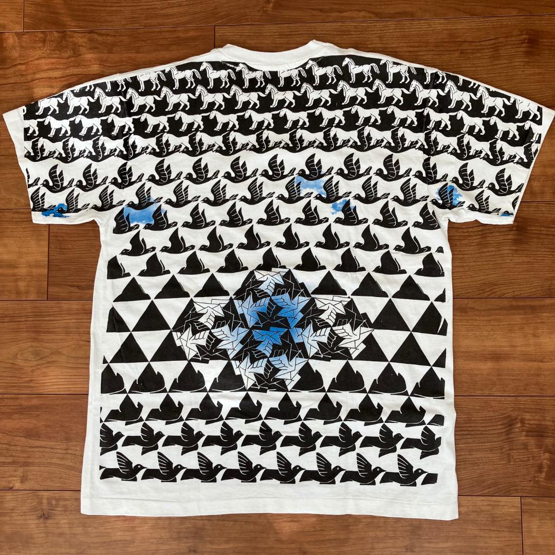 B*E様 90s エッシャー M.C.Escher 総柄 Tシャツ アート L