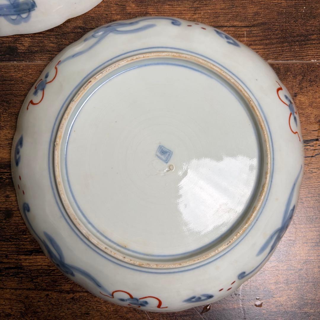 古伊万里 金蘭手柘榴図 七寸皿 二客　大皿/お皿/40/アンティーク