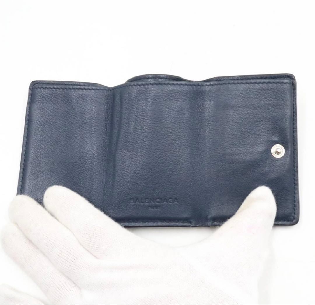 バレンシアガ　三つ折り　財布　ミニウォレット　レザー　ネイビー