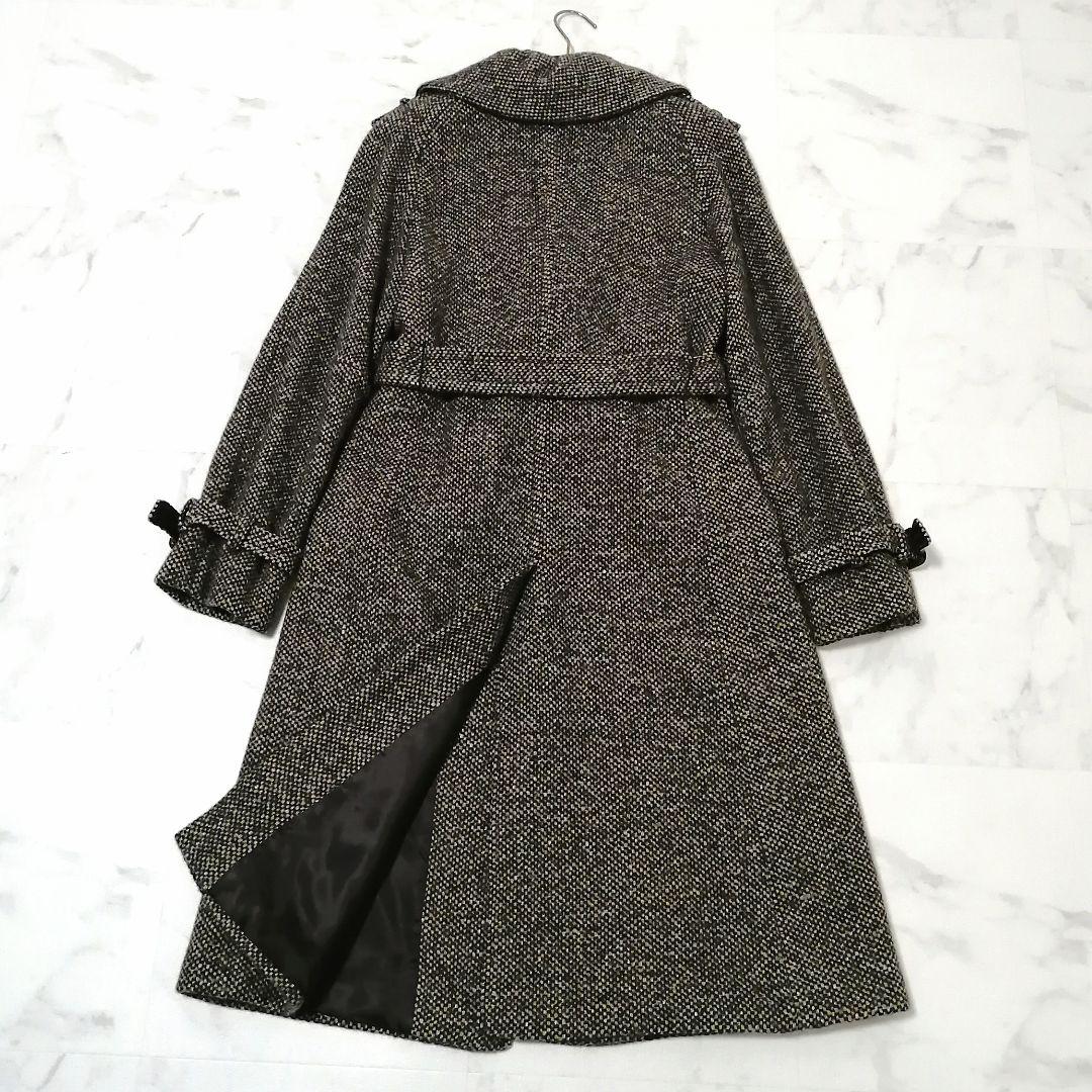 美品✨ マックスマーラ　ロングコート　ベルト　フリル　ミックスツイード　40　茶