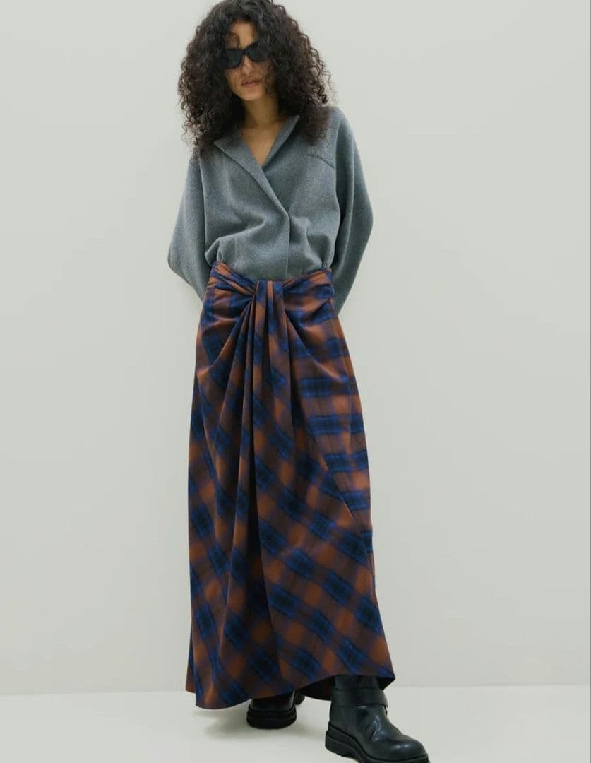 アメリ ヴィンテージ UND DRAPE CHECK SKIRT