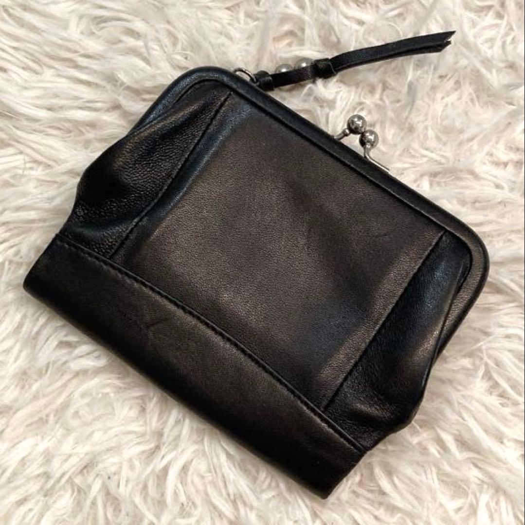 【美品】perche エアリーゴート　外がま口　2つ折り財布 黒