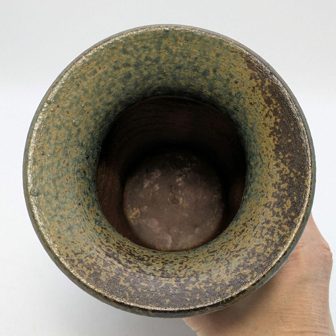 龍窯 河村益弘 瀬戸焼 鉄彩花瓶 共箱 花器 フラワーベース 花入 花生 華道具