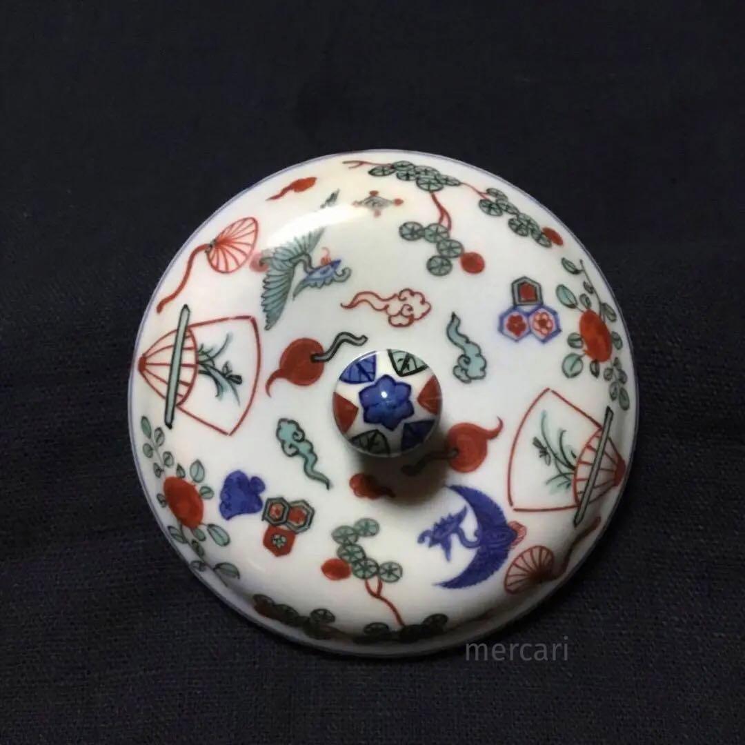源右衛門窯 大明萬暦年製写し 五彩 魚花文 蓋物 菓子器 /骨董/時代物