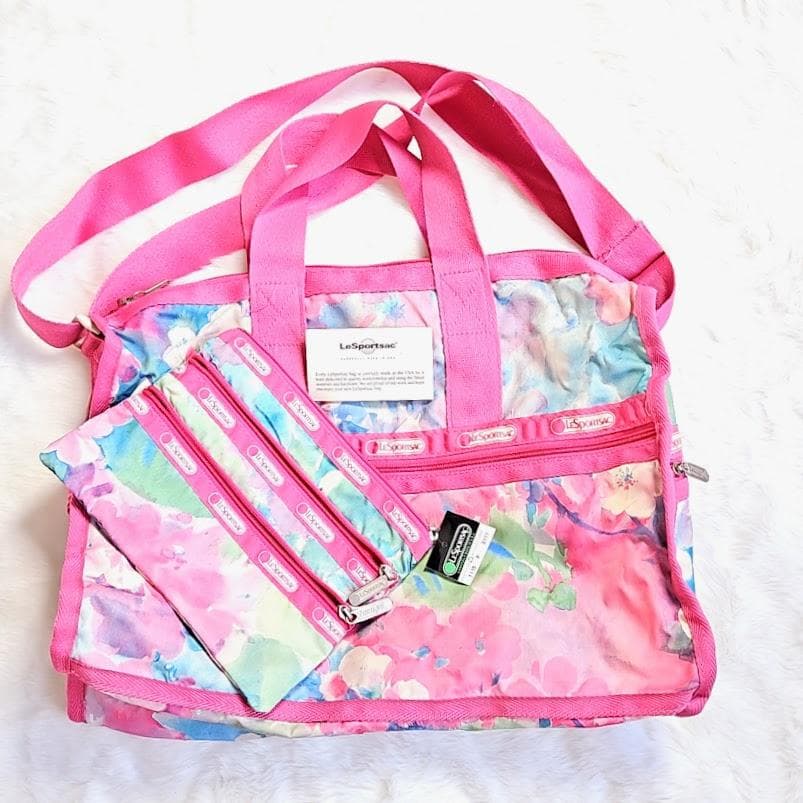 レスポートサック　美品☆ 2wayボストンバッグ 水彩画風花柄　未使用ポーチ付き