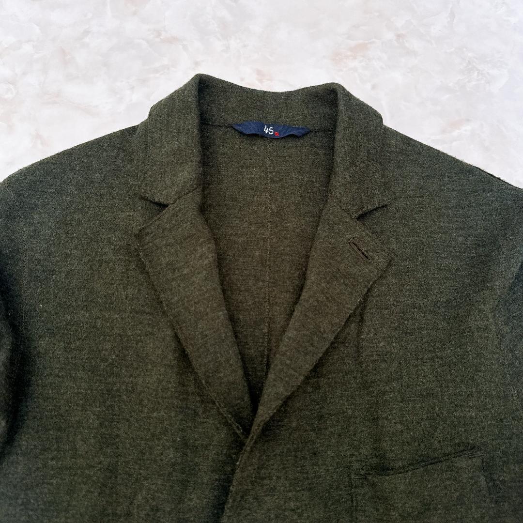 【美品】45R ウール テーラードジャケット グリーン 4 XL　メンズ　薄手