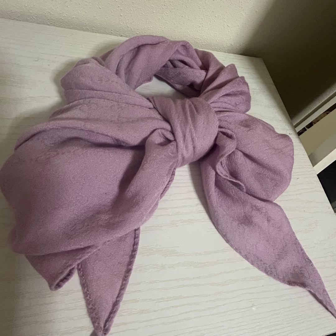 レア 美品 GUCCI GG柄 薄紫 カシミヤ シルク スカーフ 菱形