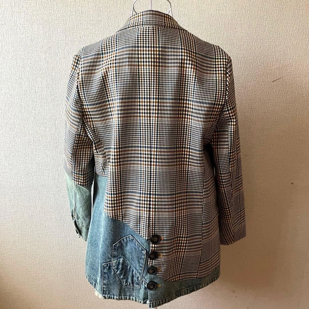 美品MICALLEMICALLE デニムｘチェック　リメイク風ジャケット　異素材