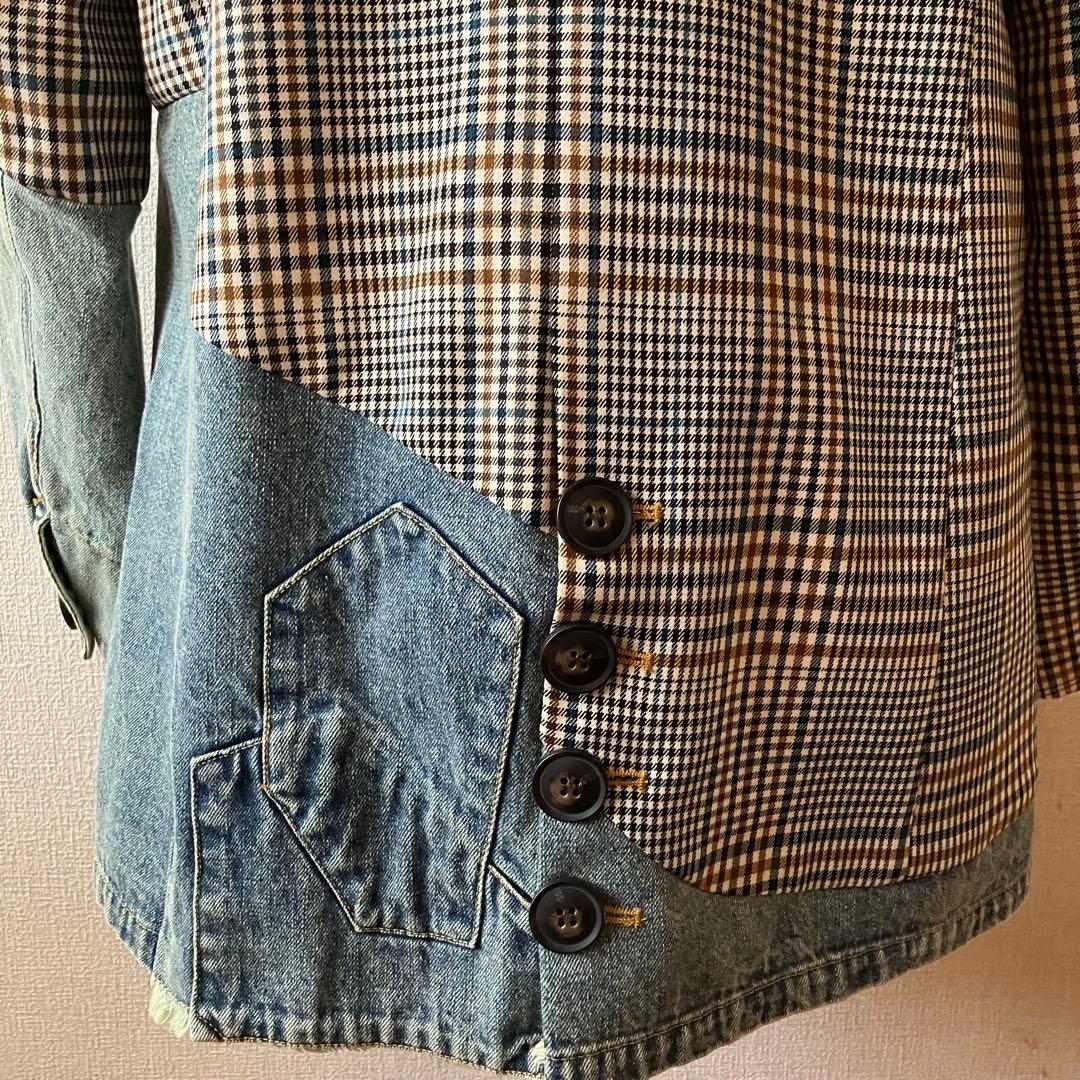 美品MICALLEMICALLE デニムｘチェック　リメイク風ジャケット　異素材