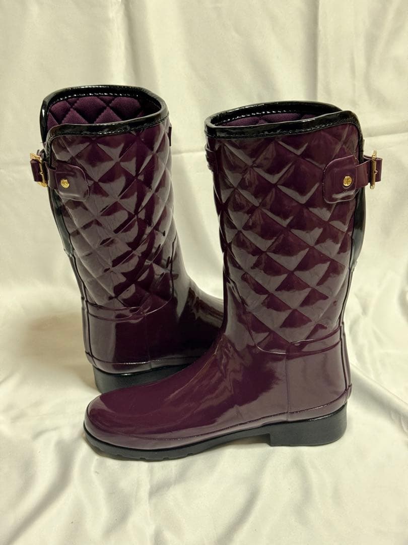 【HUNTER】ロング レインブーツ キルティング　ボルドー23〜23.5