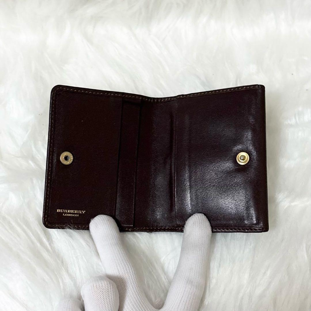 【極美品】BURBERRY レザー 2つ折り財布 ノバチェック ゴールド金具