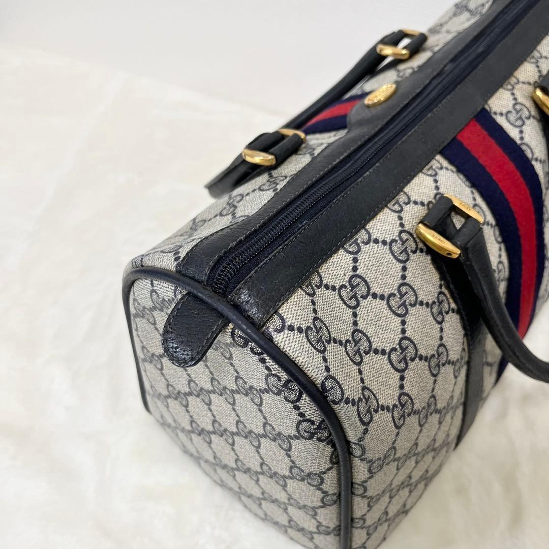 GUCCI MINIボストンバッグ ベージュ/ネイビー/レッド