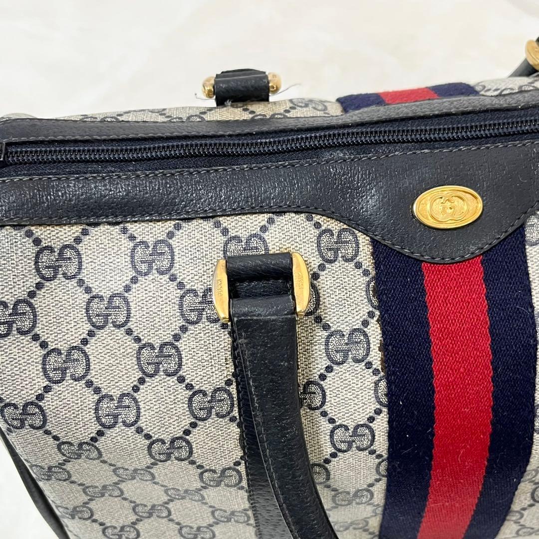 GUCCI MINIボストンバッグ ベージュ/ネイビー/レッド