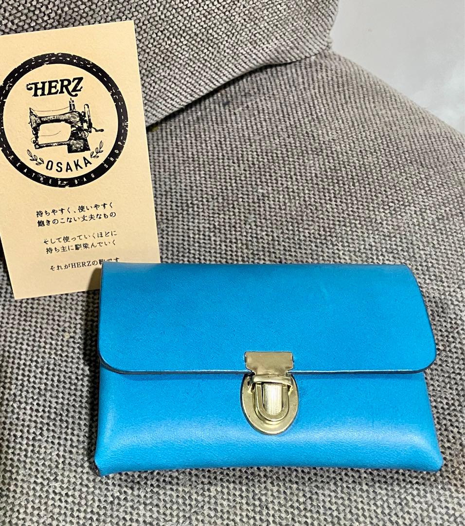 ヘルツ　限定カラー　セルリアンブルー　豆差し名刺入れ　ミニ財布