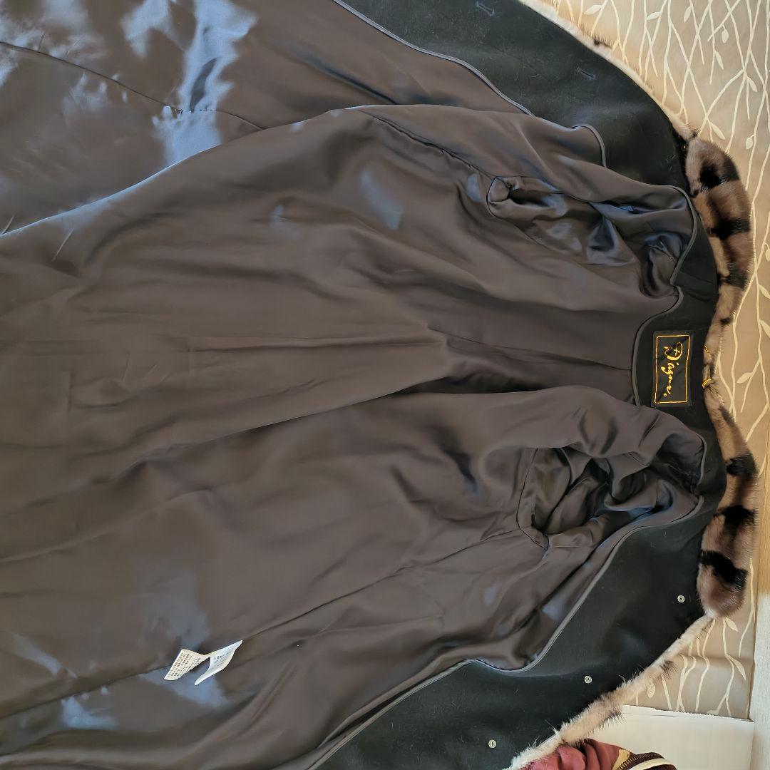 Dazur 毛皮の襟付き 黒 ロングコート F カシミヤ100% ミンク