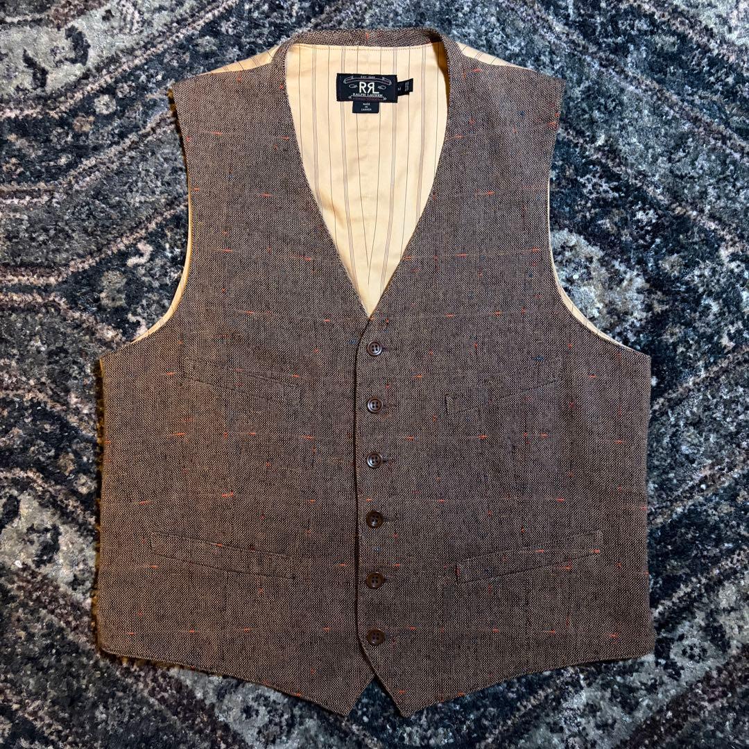 【90s 初期 三ツ星タグ】RRL ネップ ウール混ベスト シンチバック 古着
