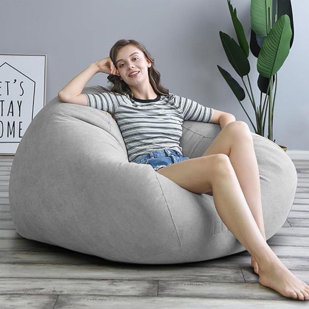 ビーズクッション 70×60cm 特大 軽量 取っ手付き 洗えるカバー グレー