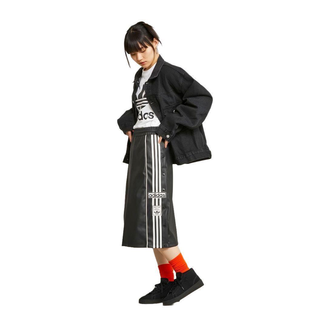 黒★XL★フェイクレザーアディブレイクスカート★レディース★adidas